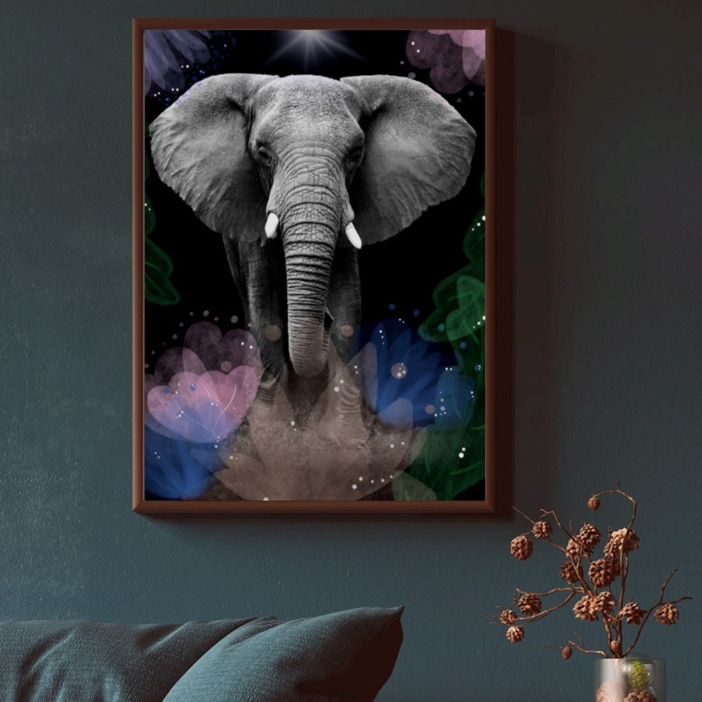 DIGITAL ART PRINT Elephant in Dark Handmade 8 1/2”x11” Does Not Include Frame